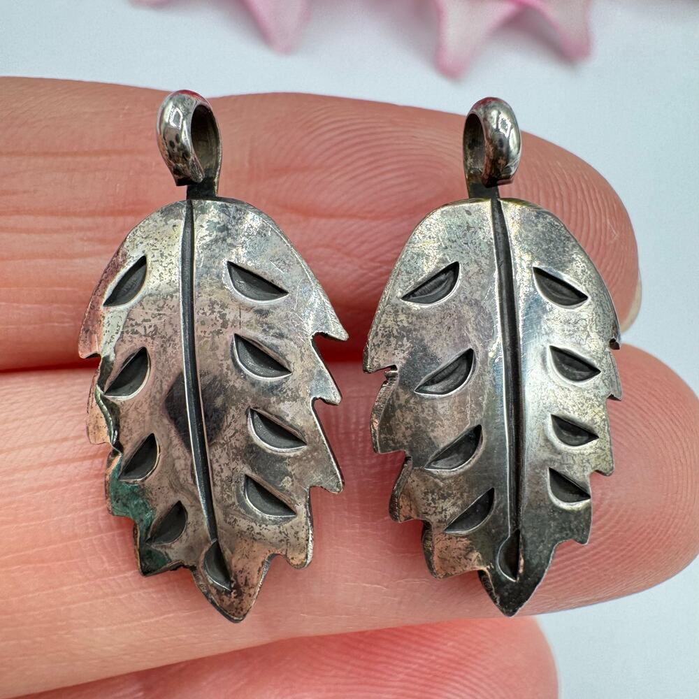 Vintage Silver Leaf Earrings Fall Autumn Foliage Leaves Forestcore Naturecore